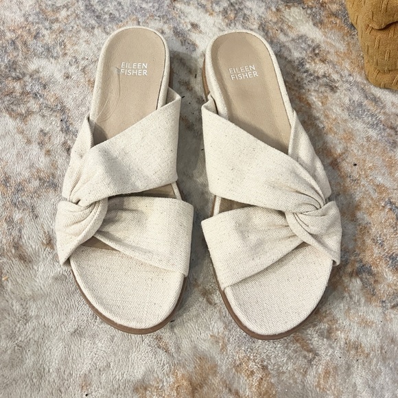 NWOB Eileen Fisher Dello Linen Wedge Sandal - Picture 4 of 6